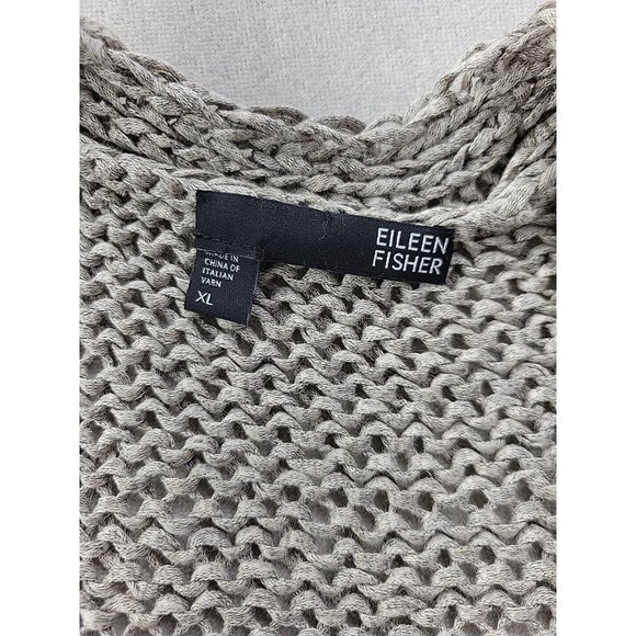 Eileen Fisher Women M Gray Open Cardigan Loose Knit Italian Yarn Sweater Crop - Picture 5 of 11